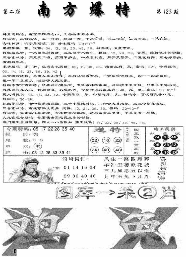 六合彩123期南方爆特B(新图)(黑白)