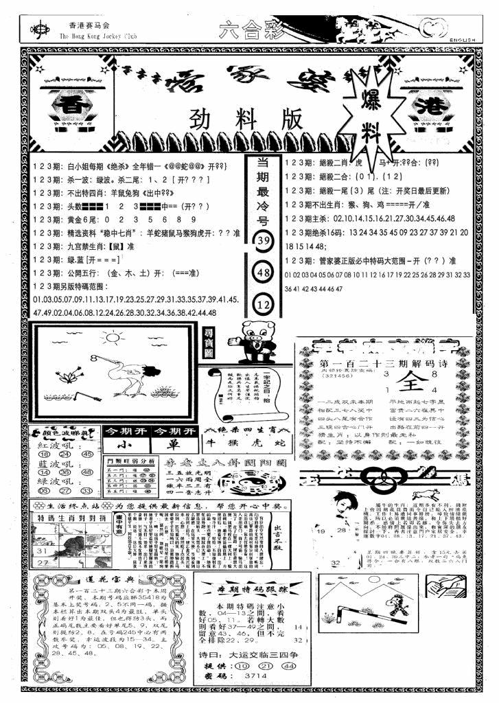 六合彩123期管家婆劲料版(新)(黑白)