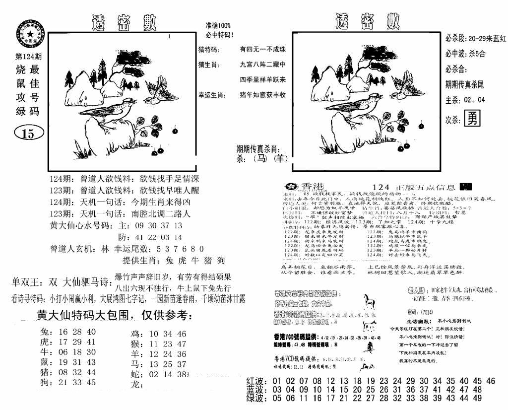 六合彩124期诸葛透密数(新图)(黑白)
