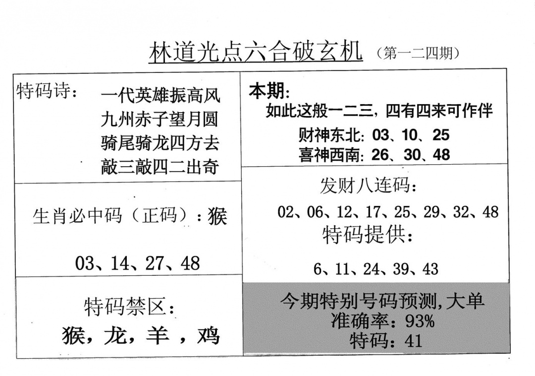 六合彩124期老林道光(黑白)