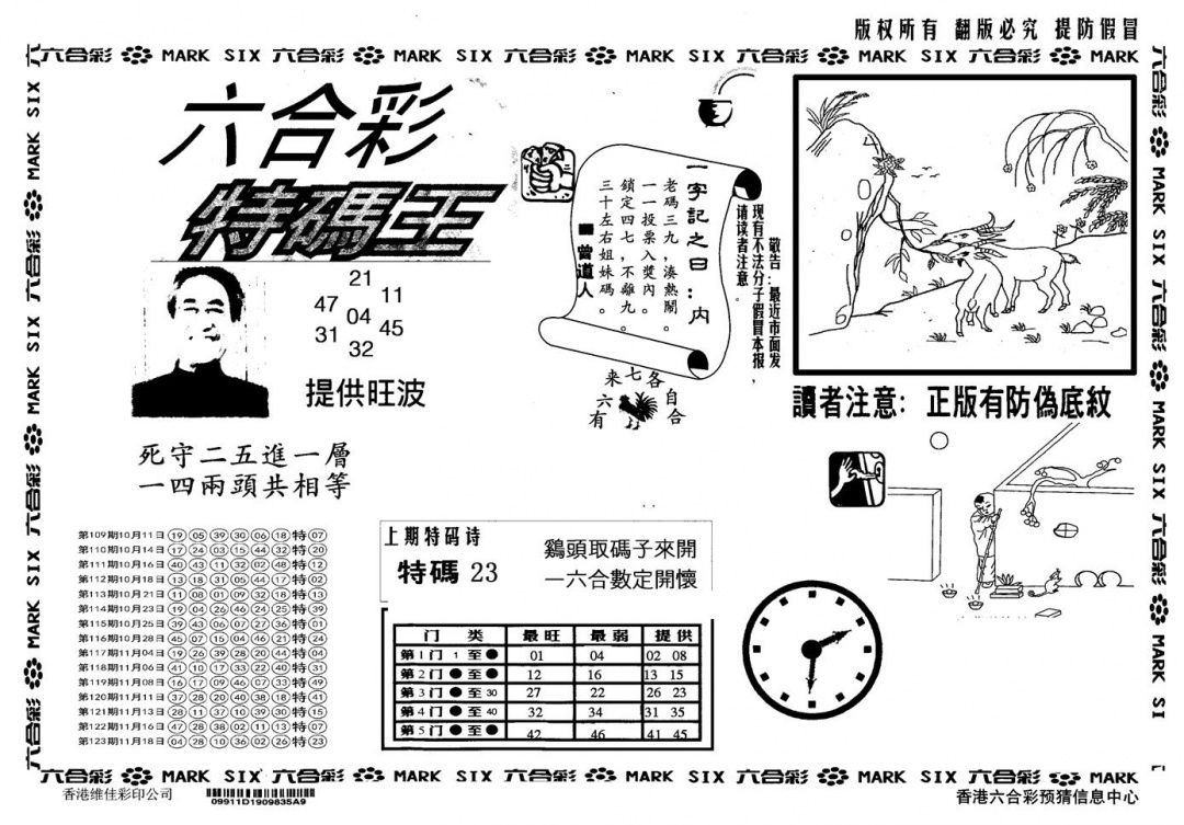 六合彩124期另版特码王(黑白)