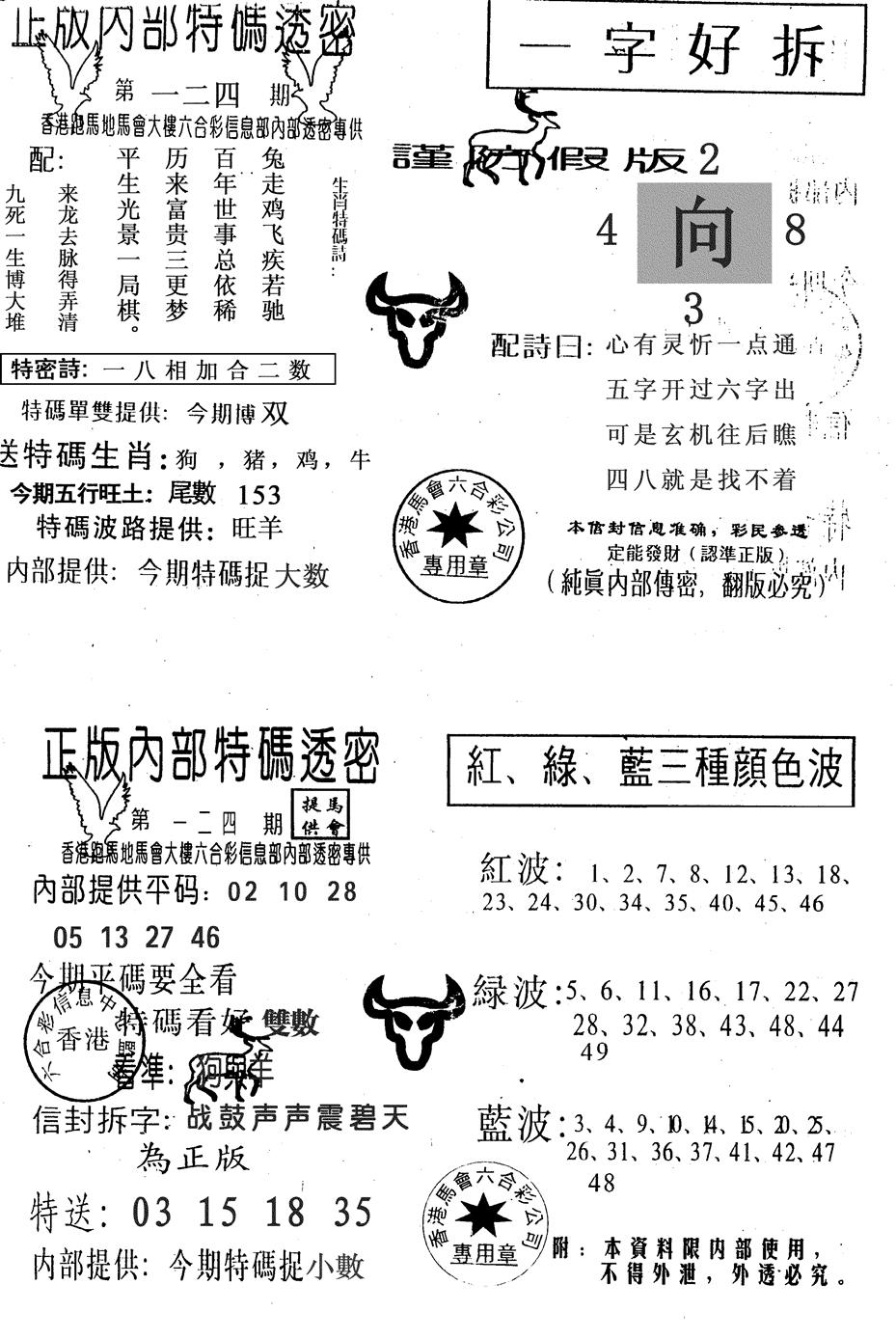 六合彩124期一字好拆(黑白)