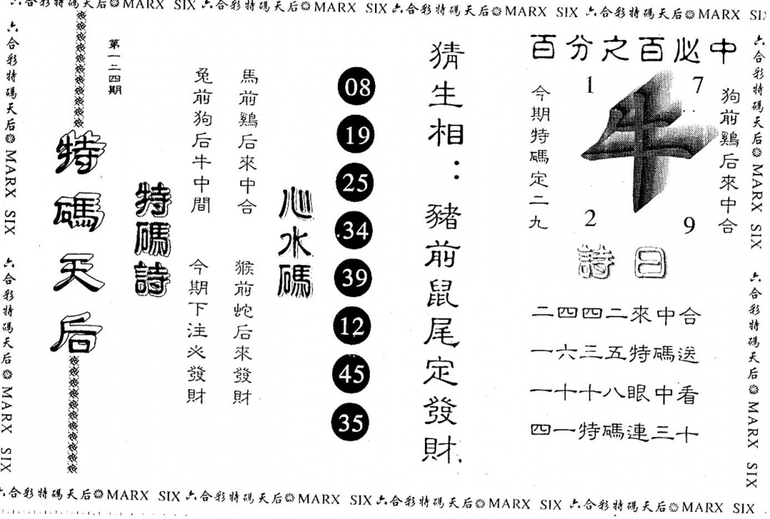 六合彩124期另版特码天后(黑白)