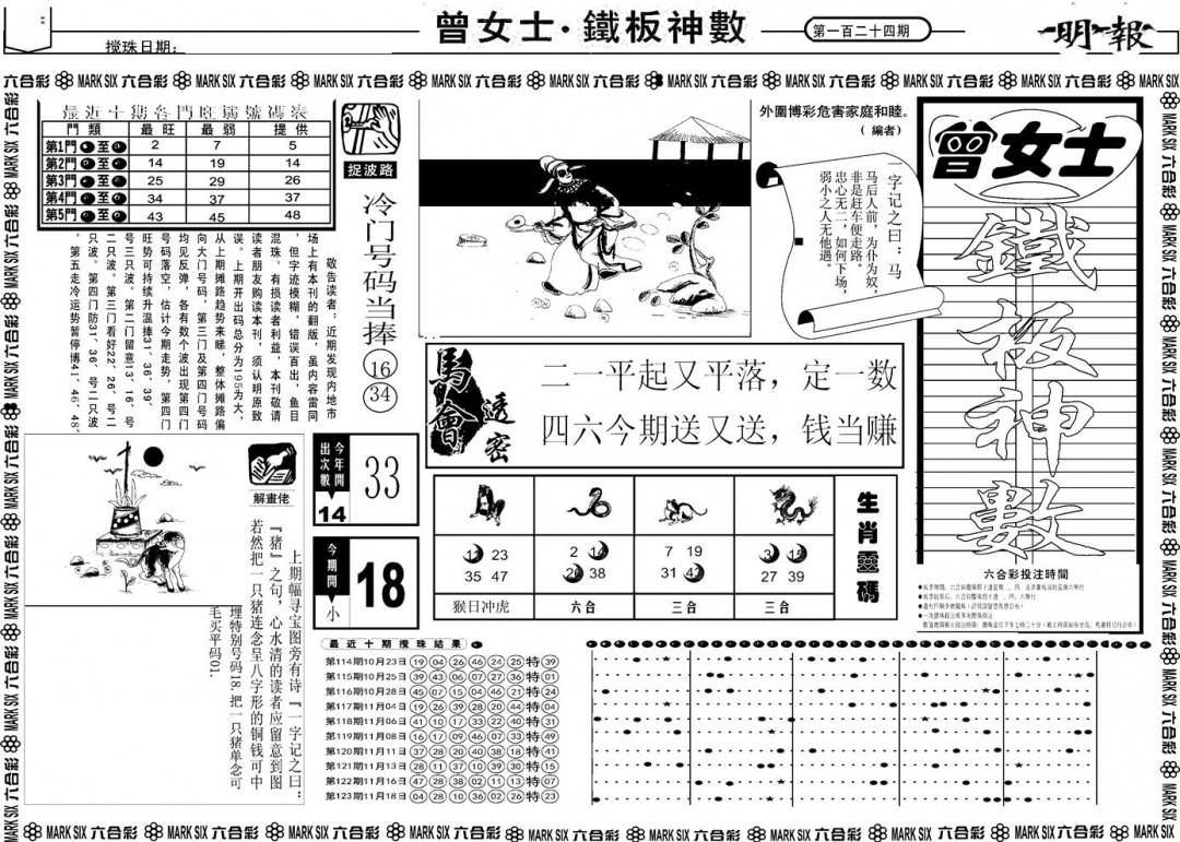 六合彩124期另版曾女士铁板A(黑白)