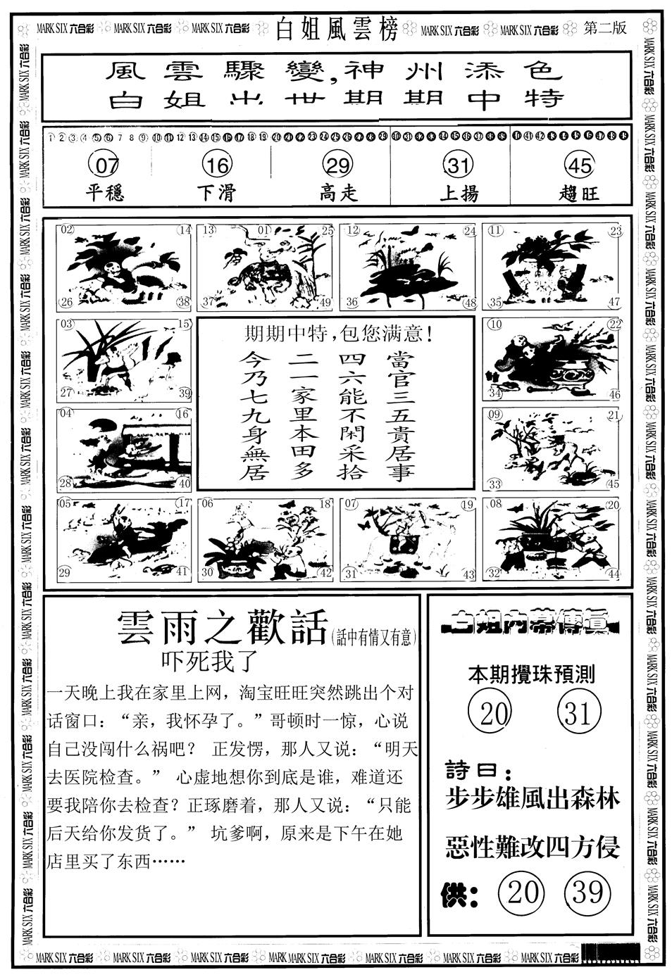 六合彩124期另版白姐风云榜B(黑白)