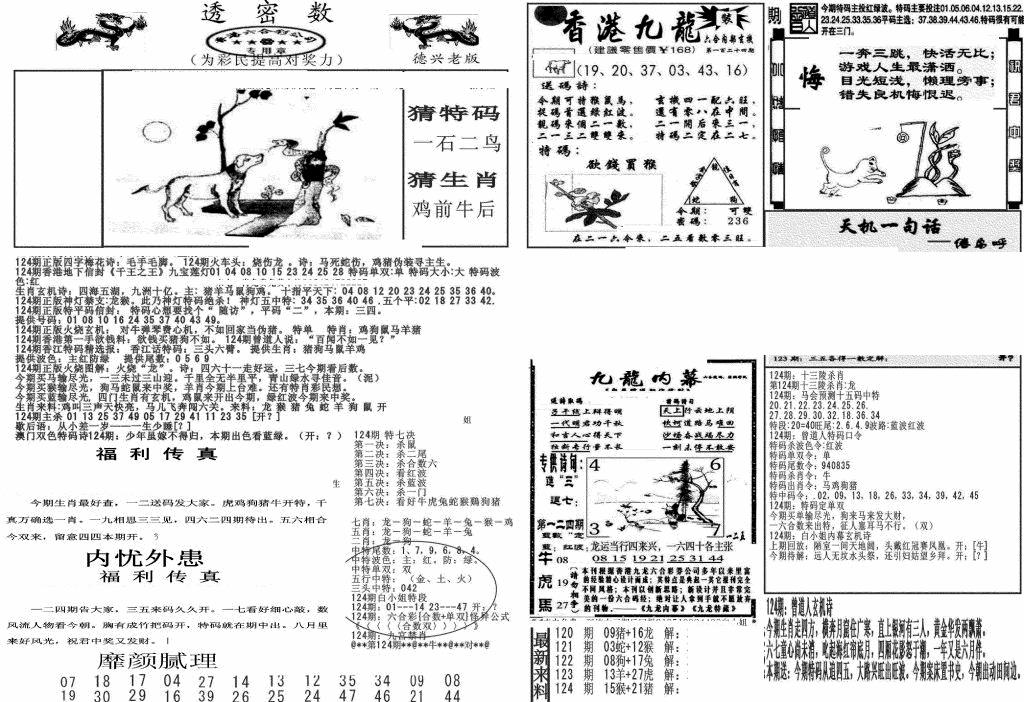 六合彩124期新透密数A(新)(黑白)
