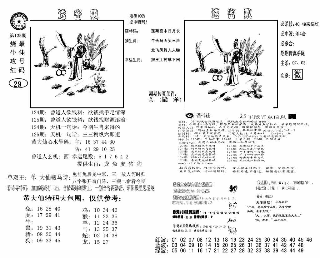六合彩125期诸葛透密数(新图)(黑白)