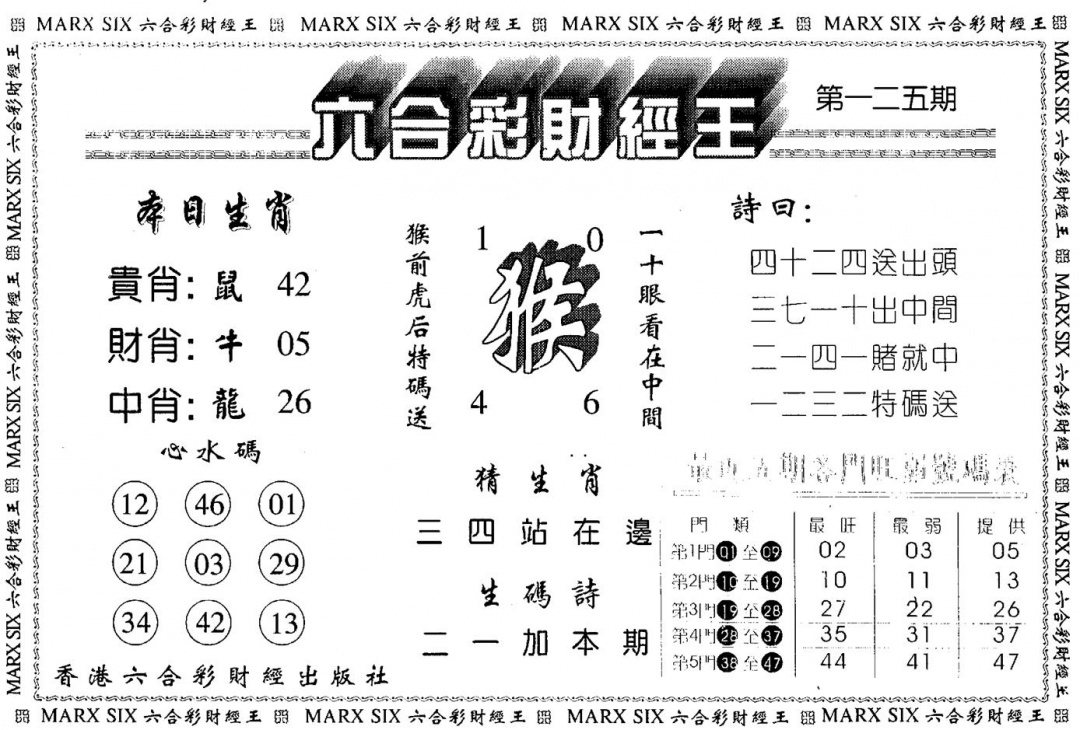 六合彩125期财经王一(黑白)