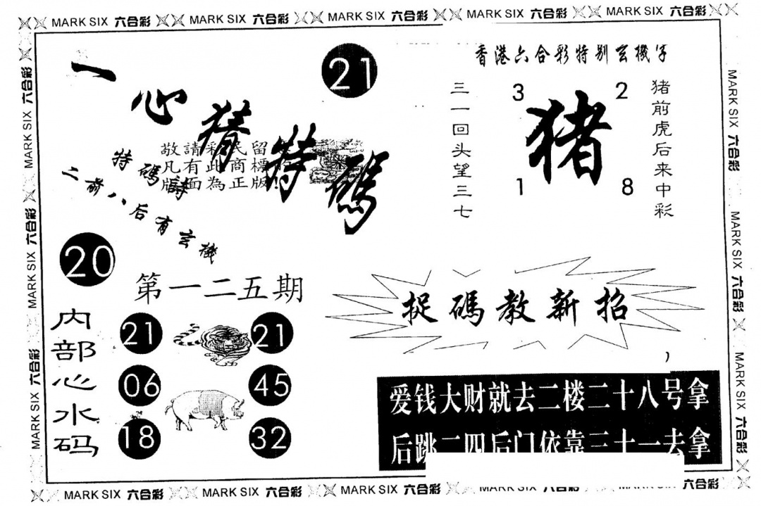 六合彩125期另版一心猜特码(黑白)
