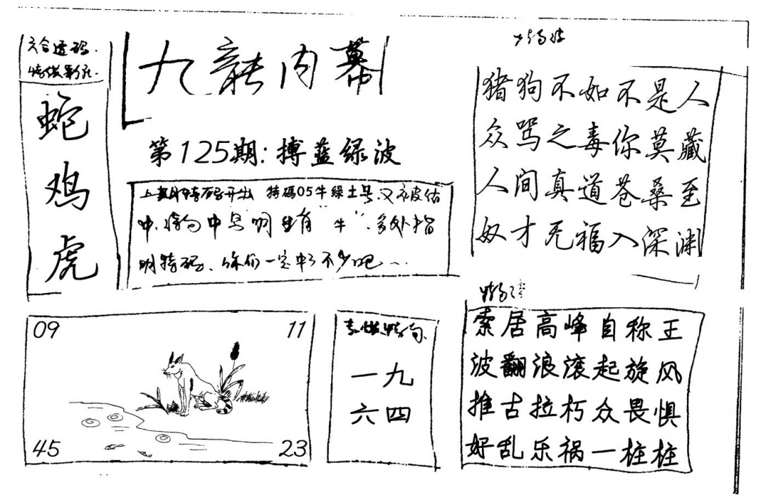 六合彩125期九龙内幕(新图)手写(黑白)