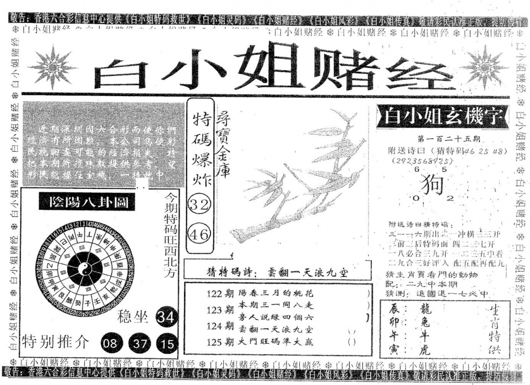六合彩125期白姐赌经(黑白)