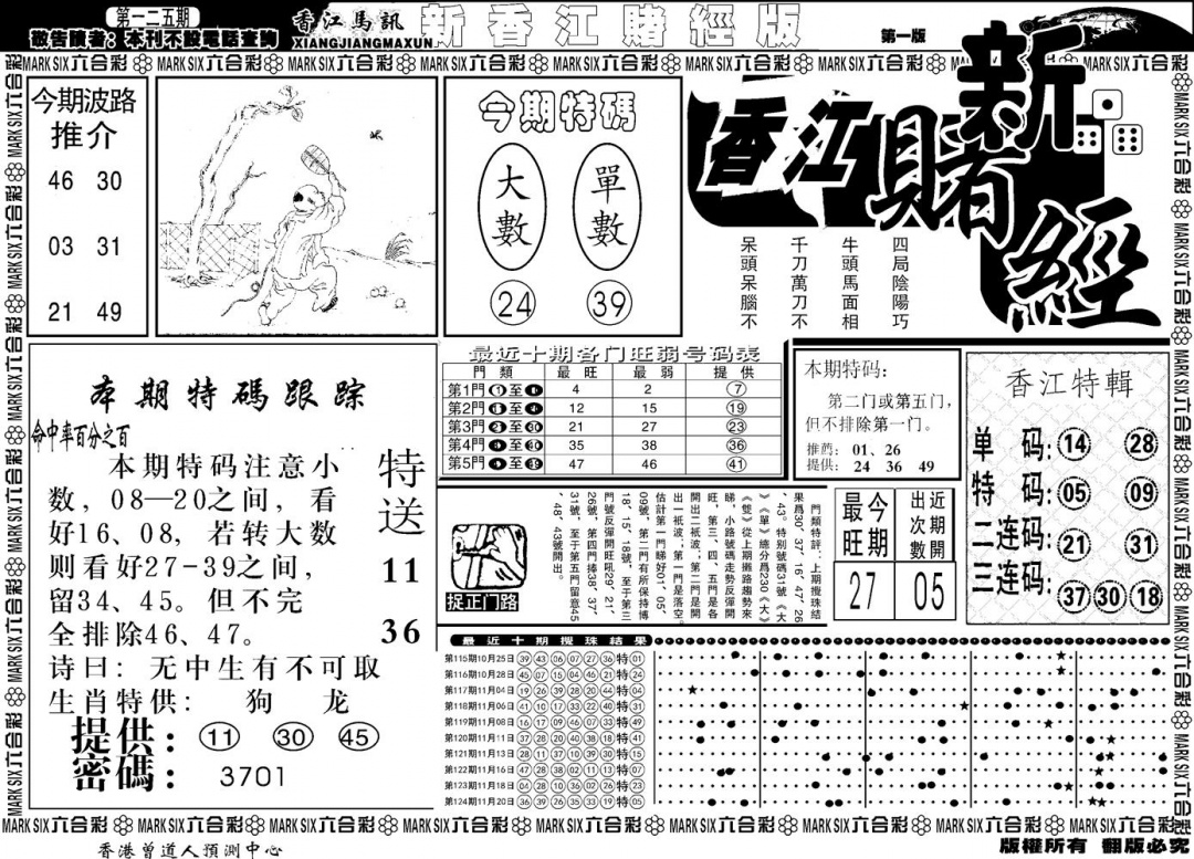 六合彩125期另版香江赌经A(黑白)