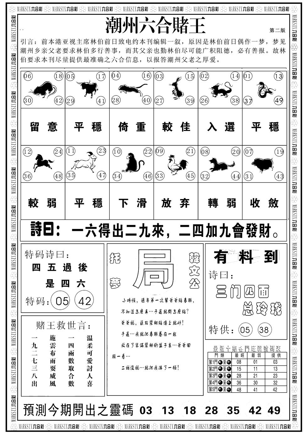 六合彩125期另版潮州六合赌王B(黑白)