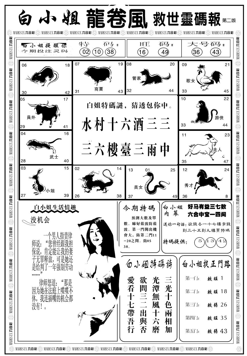 六合彩125期另版白姐龙卷风B(黑白)