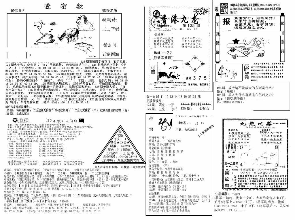 六合彩125期另新透密数A(新)(黑白)