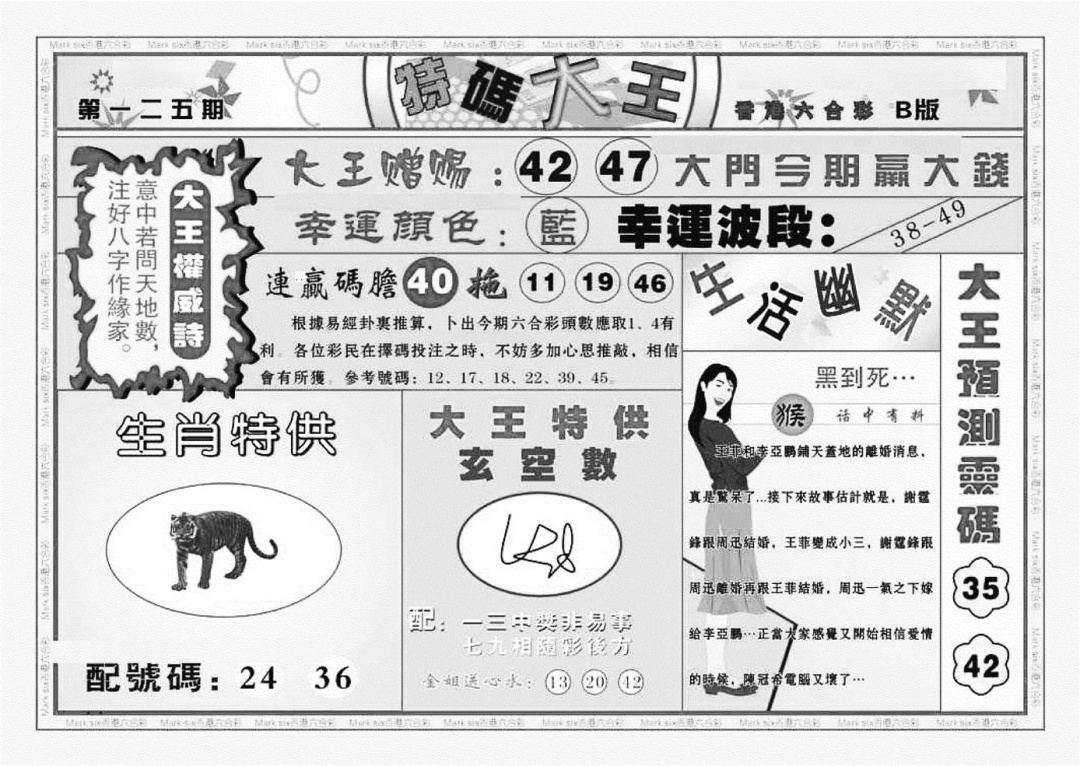 六合彩125期特码大王B（新图）(黑白)