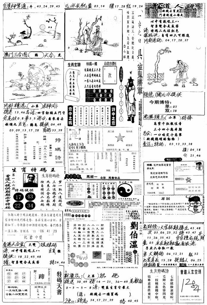 六合彩126期手写综合资料B(黑白)
