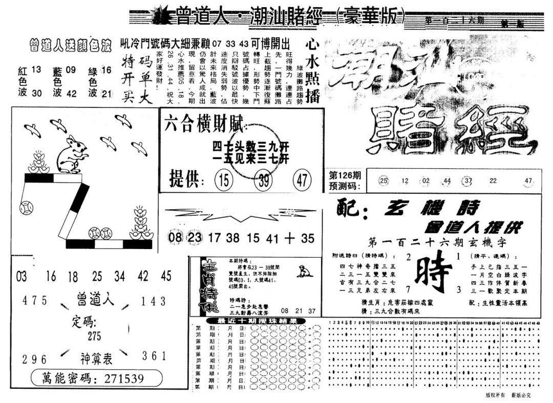 六合彩126期另版潮汕赌经濠华版A(黑白)