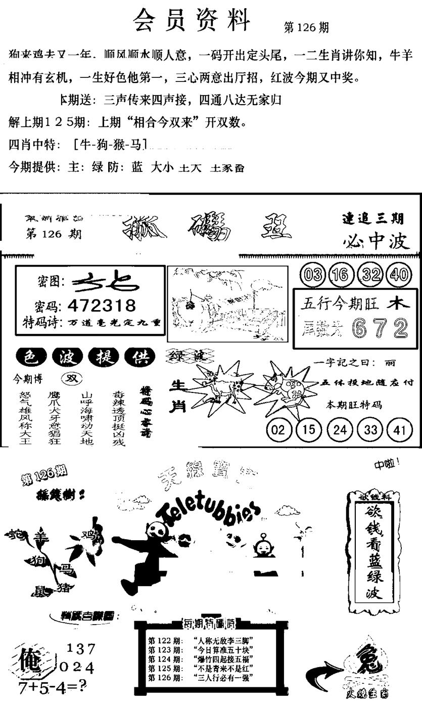 六合彩126期新版会员资料(新图)(黑白)