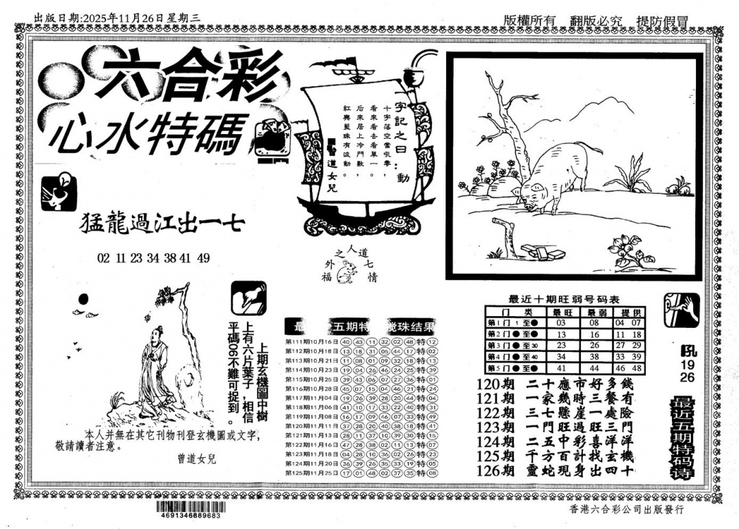 六合彩126期新特码心水(黑白)