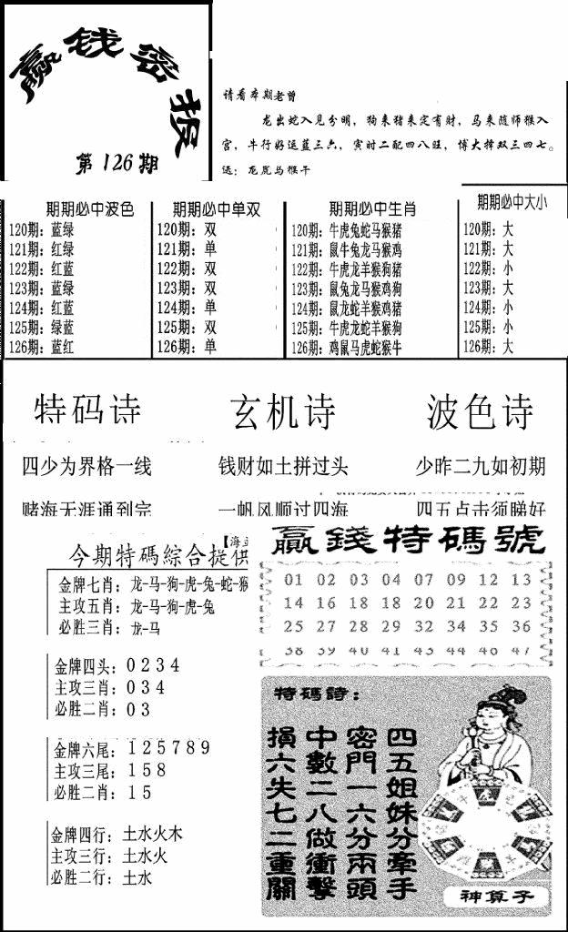 六合彩126期赢钱密报(新图)(黑白)