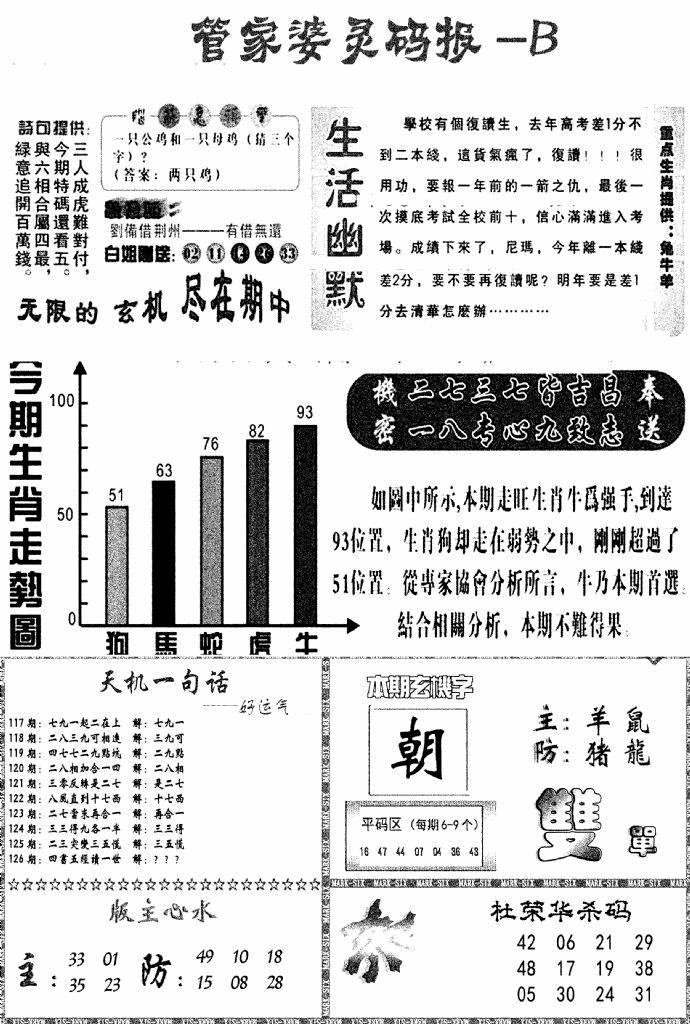 六合彩126期管家婆灵码报B(新图)(黑白)