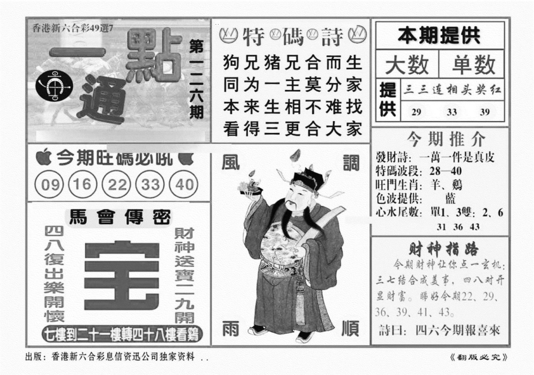 六合彩126期一点通（新图）(黑白)
