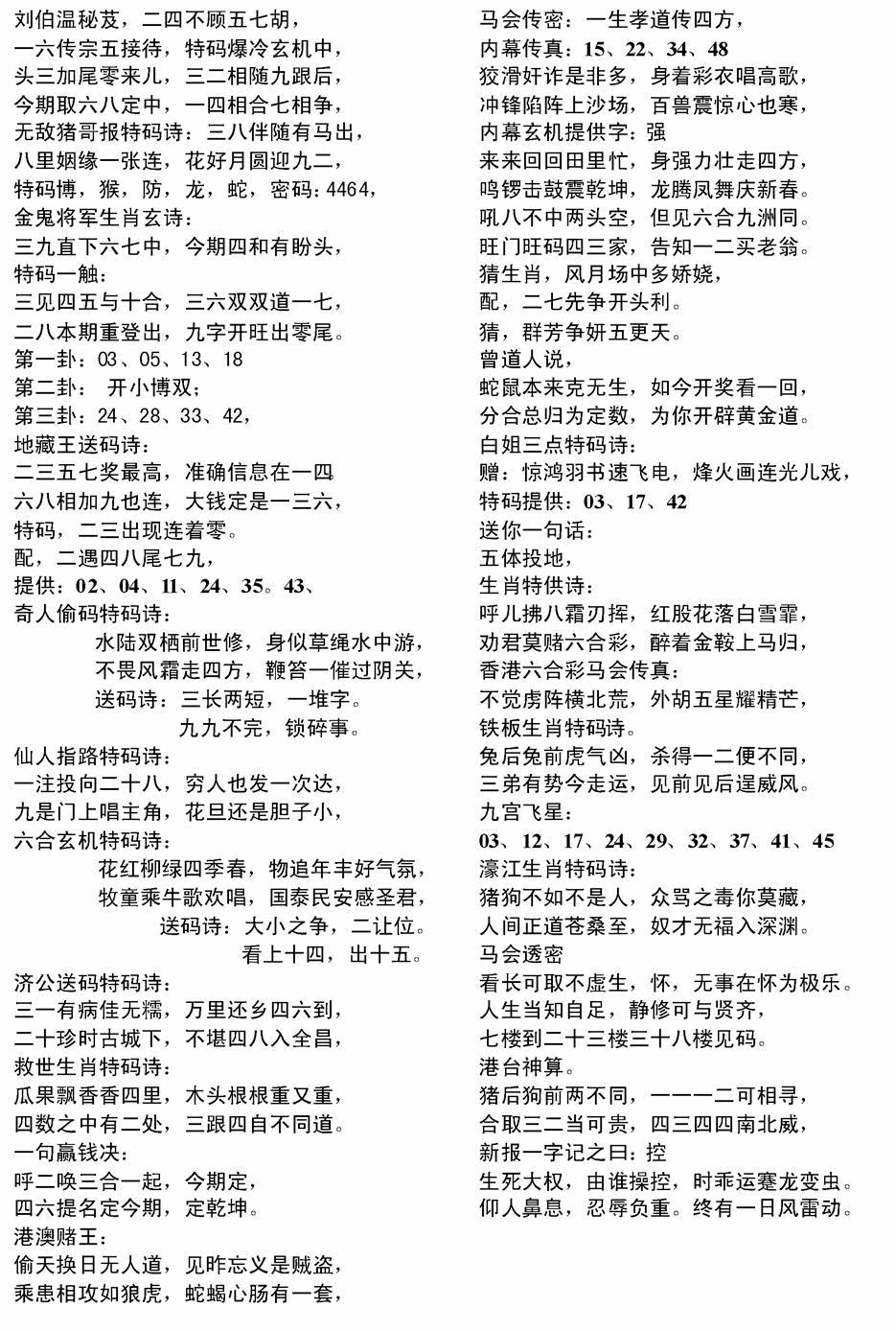 六合彩128期电脑综合资料B(黑白)