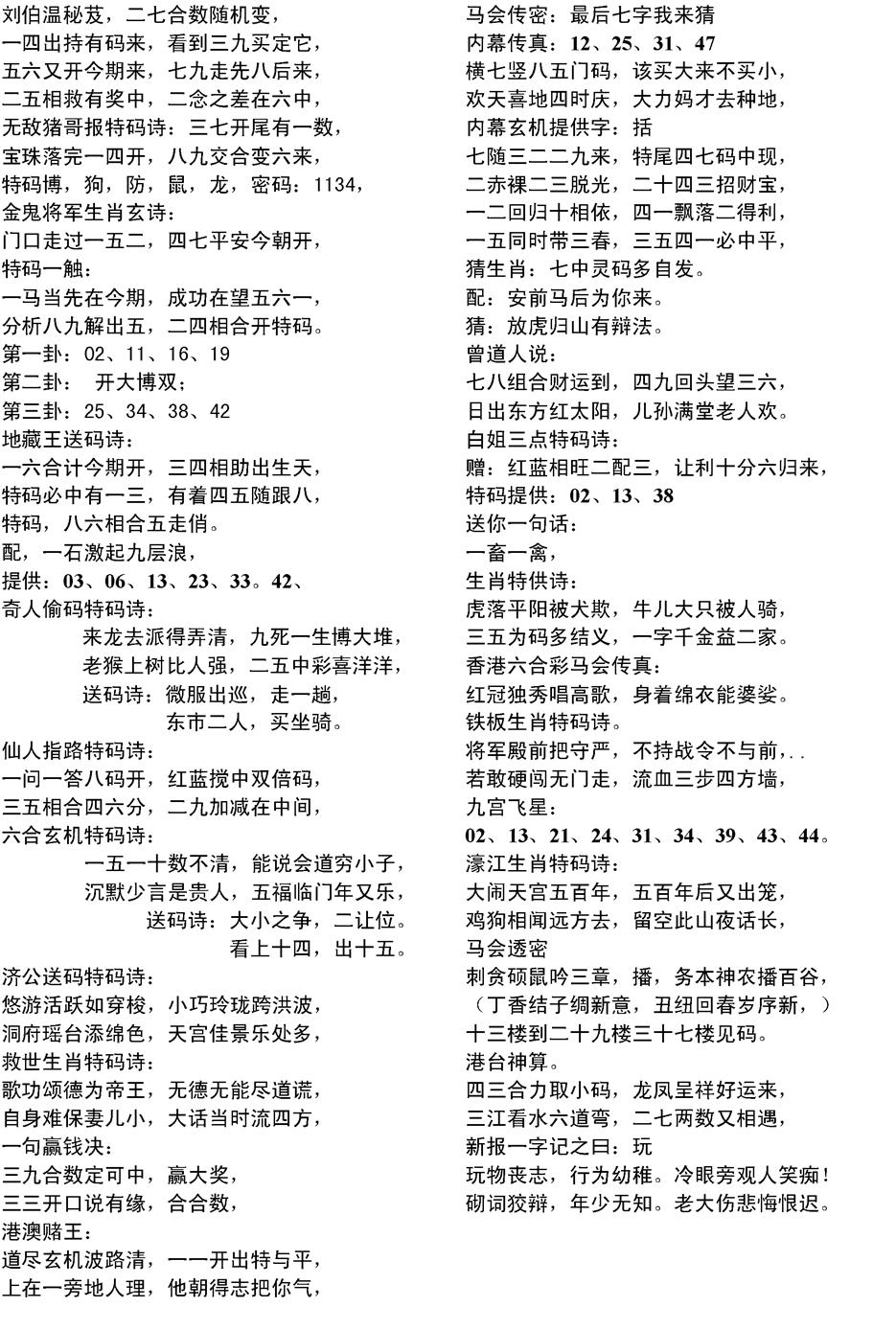 六合彩128期当日电脑综合资料D(黑白)