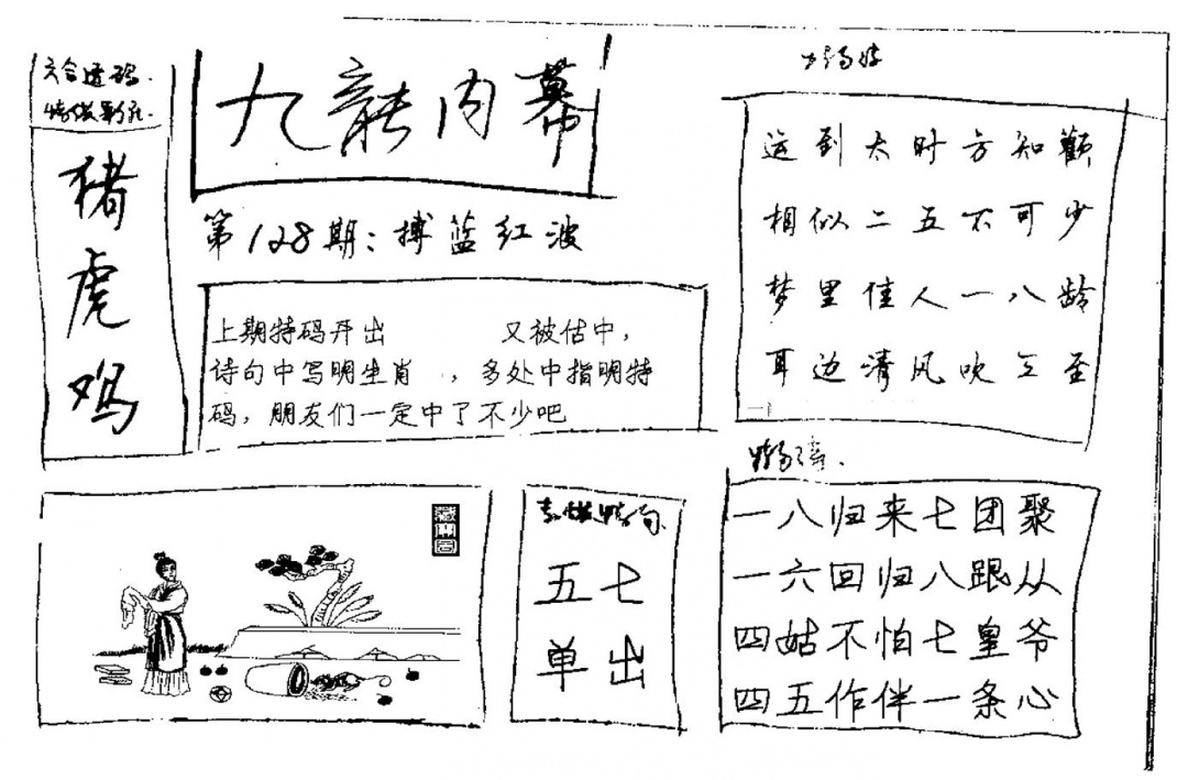 六合彩128期九龙内幕(新图)手写(黑白)