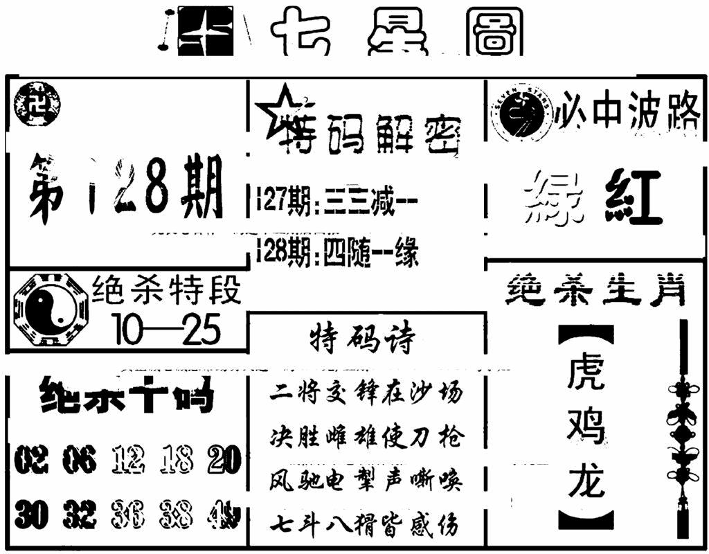 六合彩128期七星图(黑白)