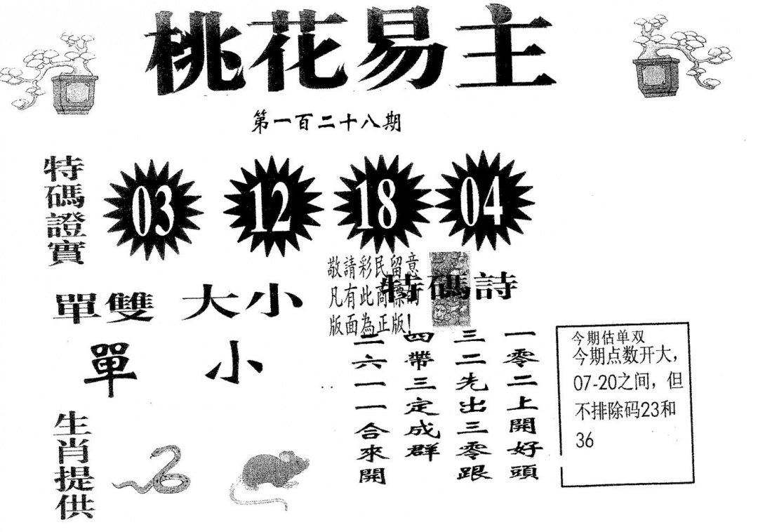 六合彩128期桃花易主(黑白)