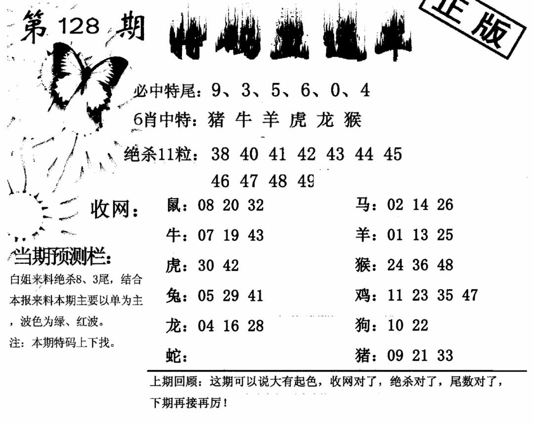 六合彩128期特码直通车(黑白)