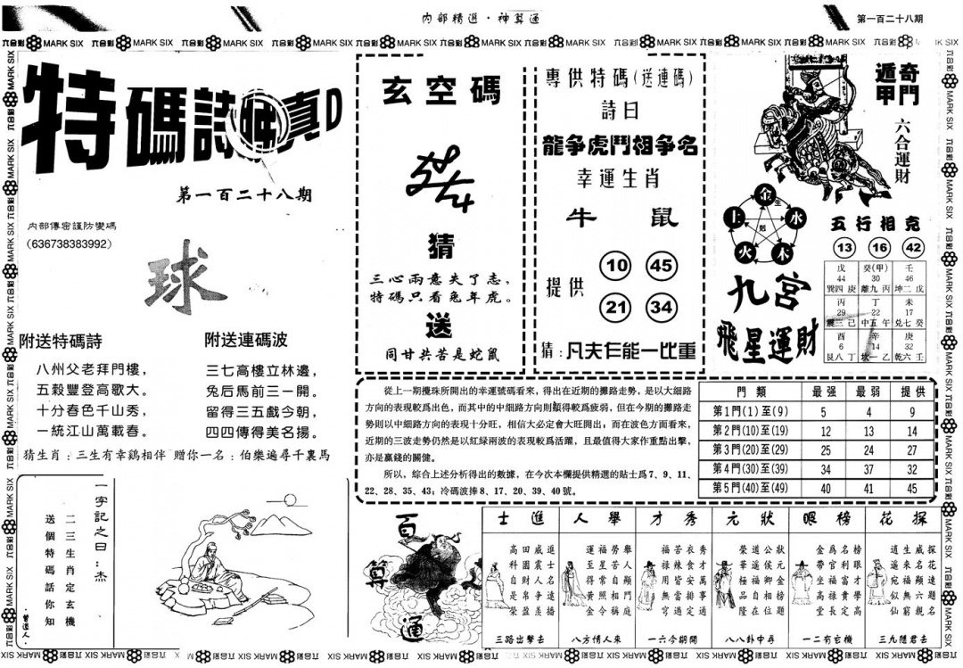 六合彩128期另版内精神算通B(黑白)