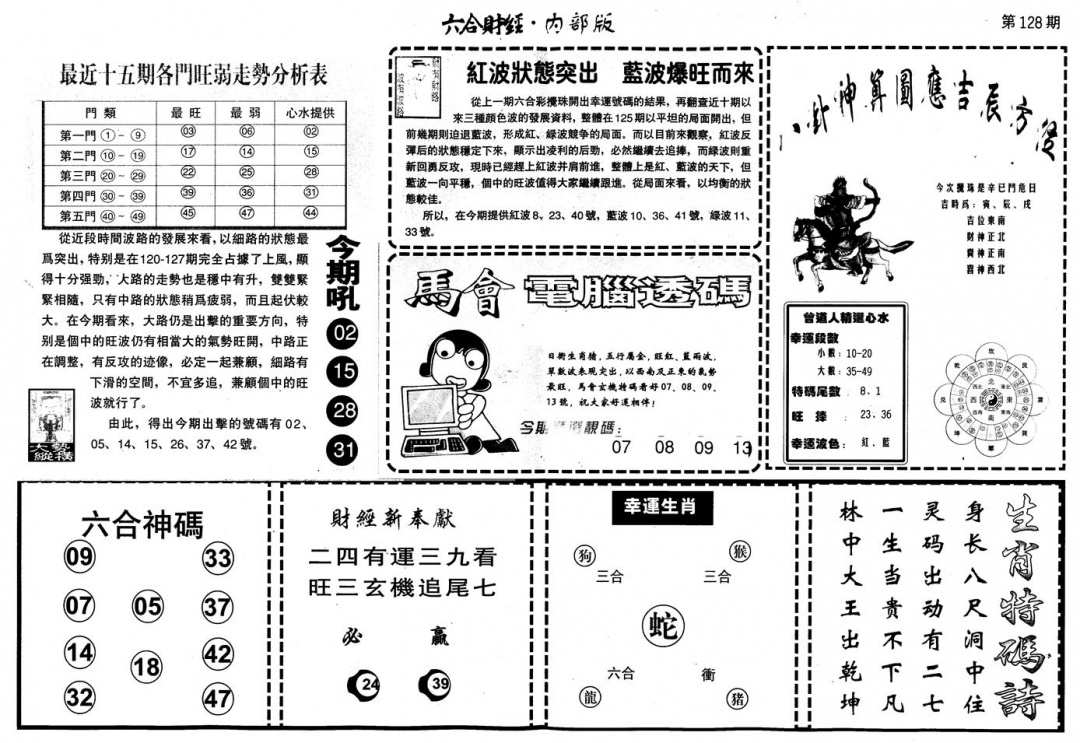 六合彩128期另版中财经B(黑白)
