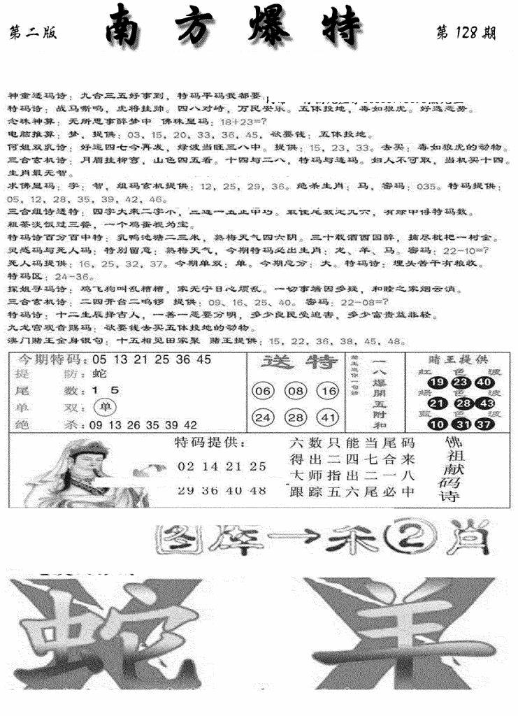 六合彩128期南方爆特B(新图)(黑白)
