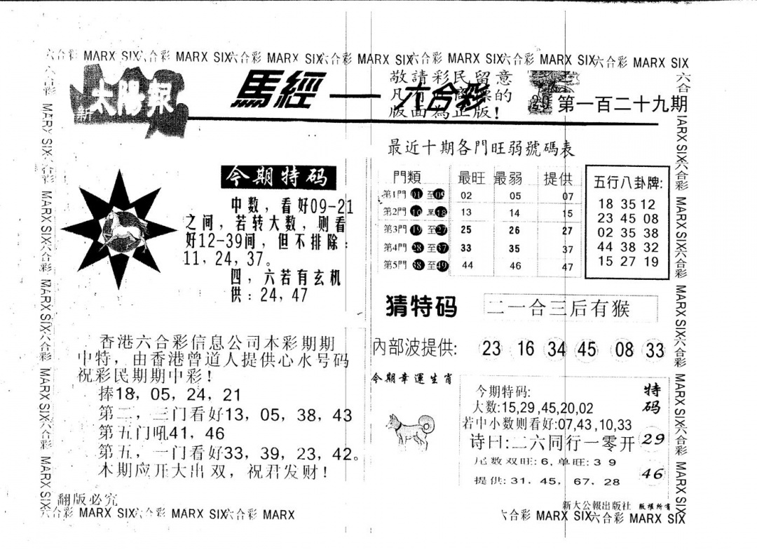 六合彩129期另版太阳报(黑白)