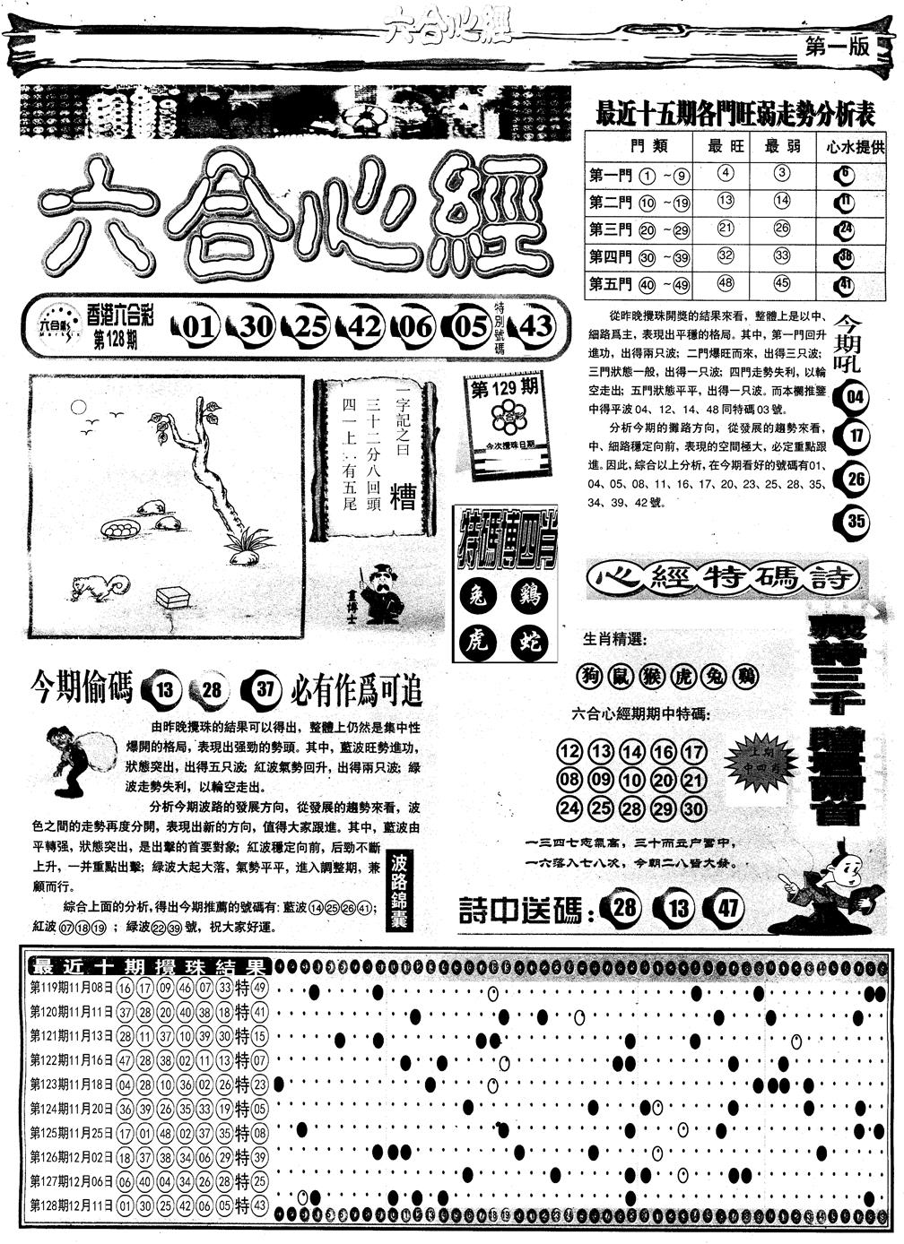 六合彩129期另版六合心经A(黑白)