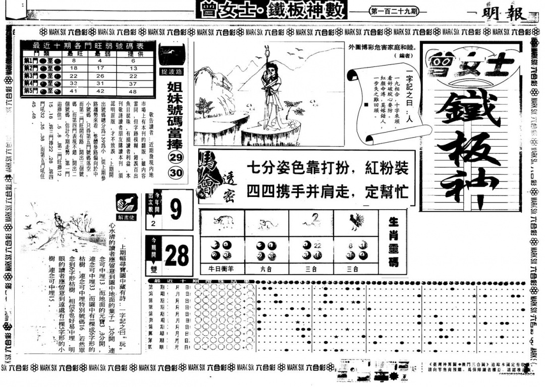 六合彩129期另版曾铁板神数A(黑白)