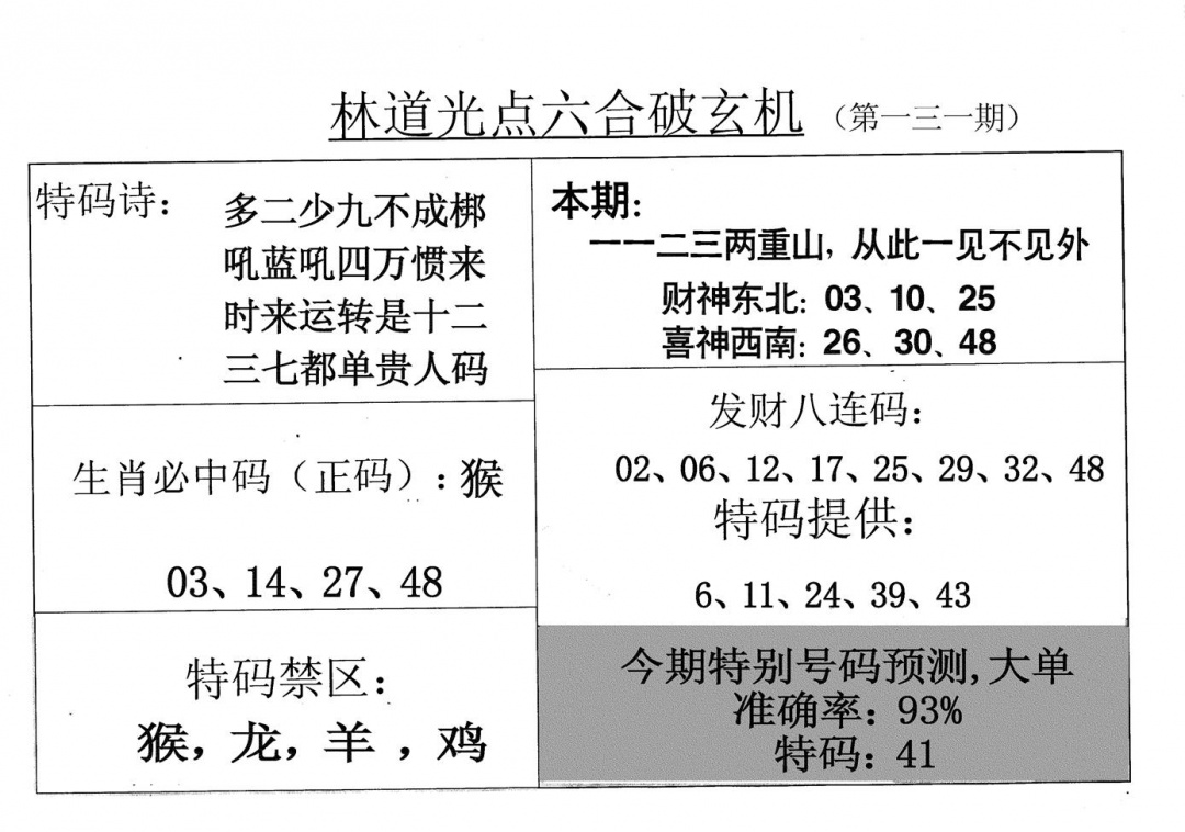 六合彩131期老林道光(黑白)