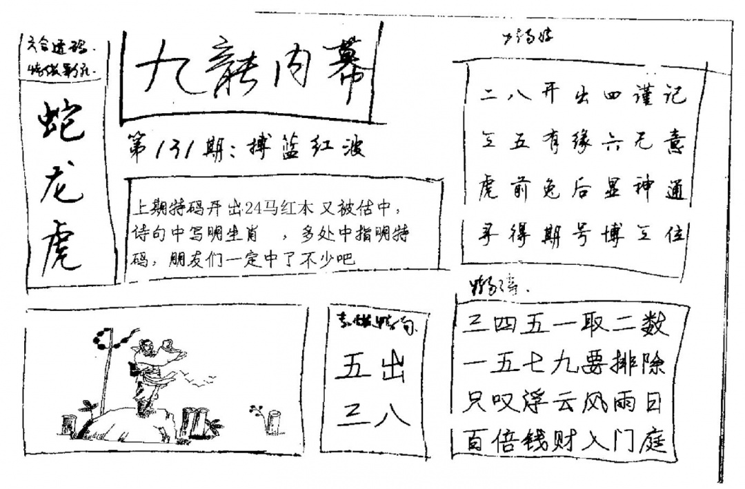 六合彩131期香港九龙(新图)手写(黑白)