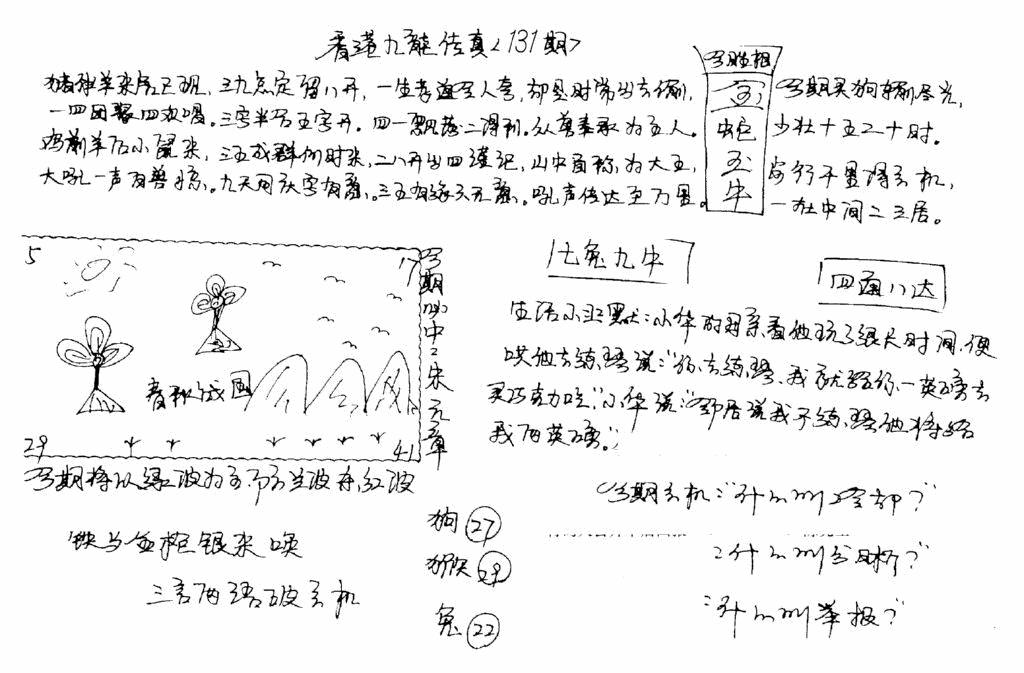 六合彩131期正版手写九龙(黑白)