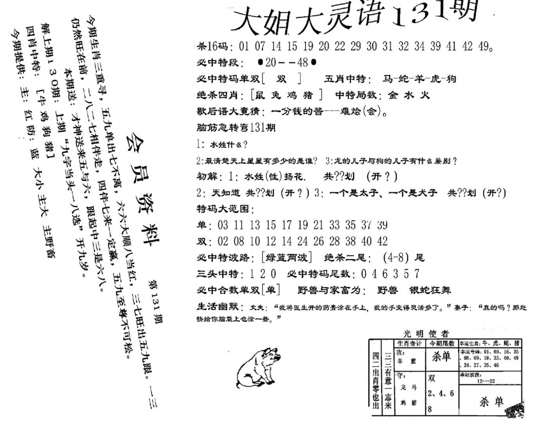 六合彩131期大姐大灵语报(新图)(黑白)