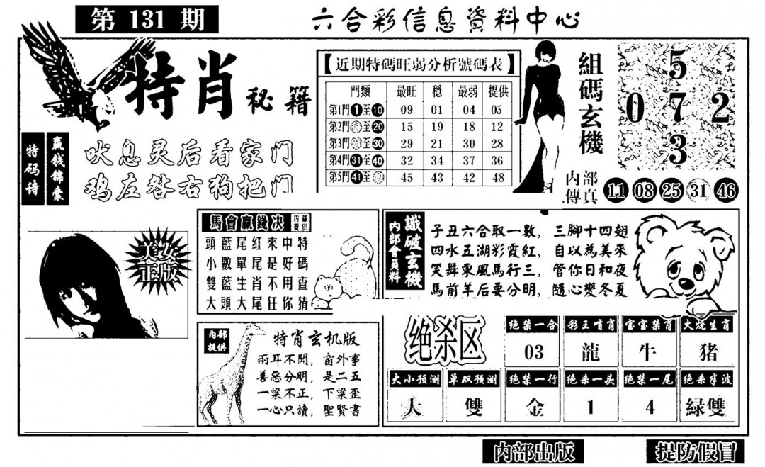 六合彩131期特肖秘籍(黑白)