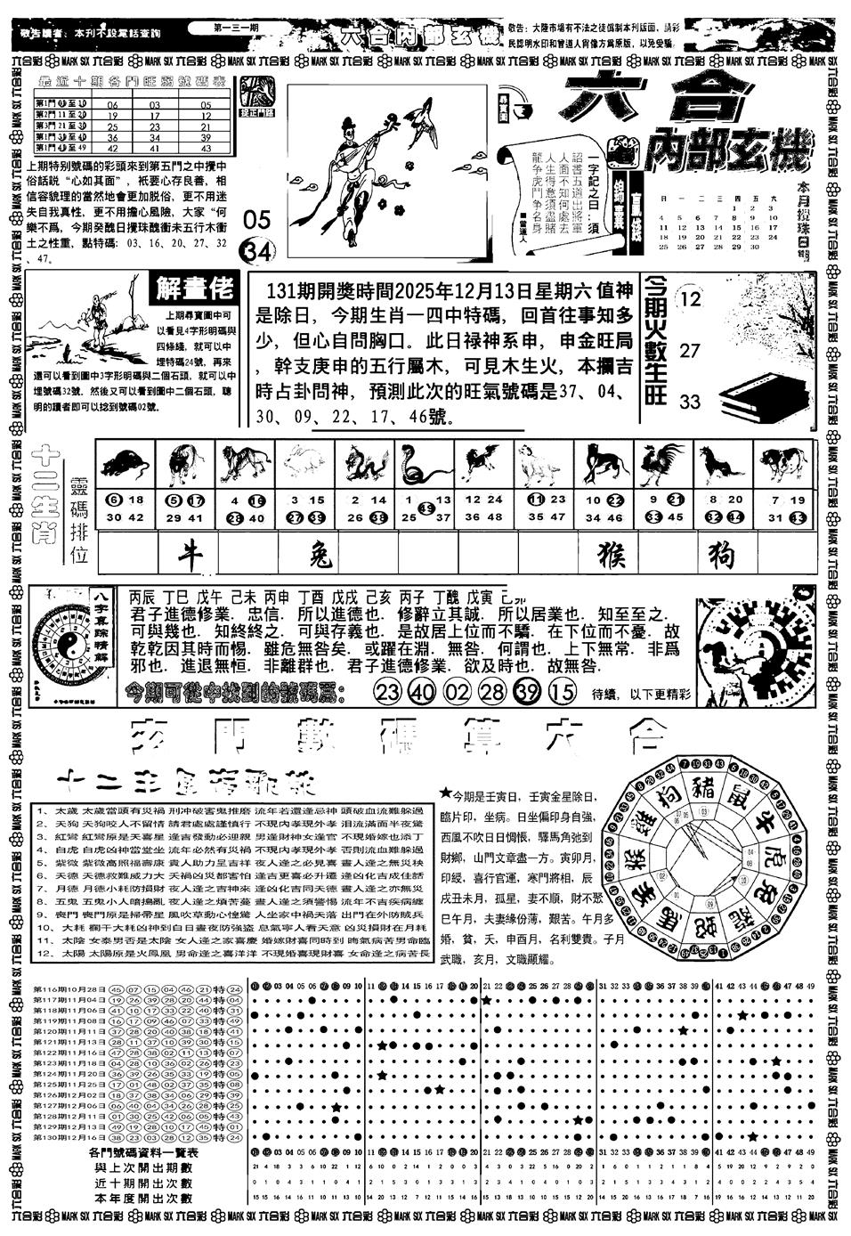 六合彩131期新版内部玄机A(黑白)