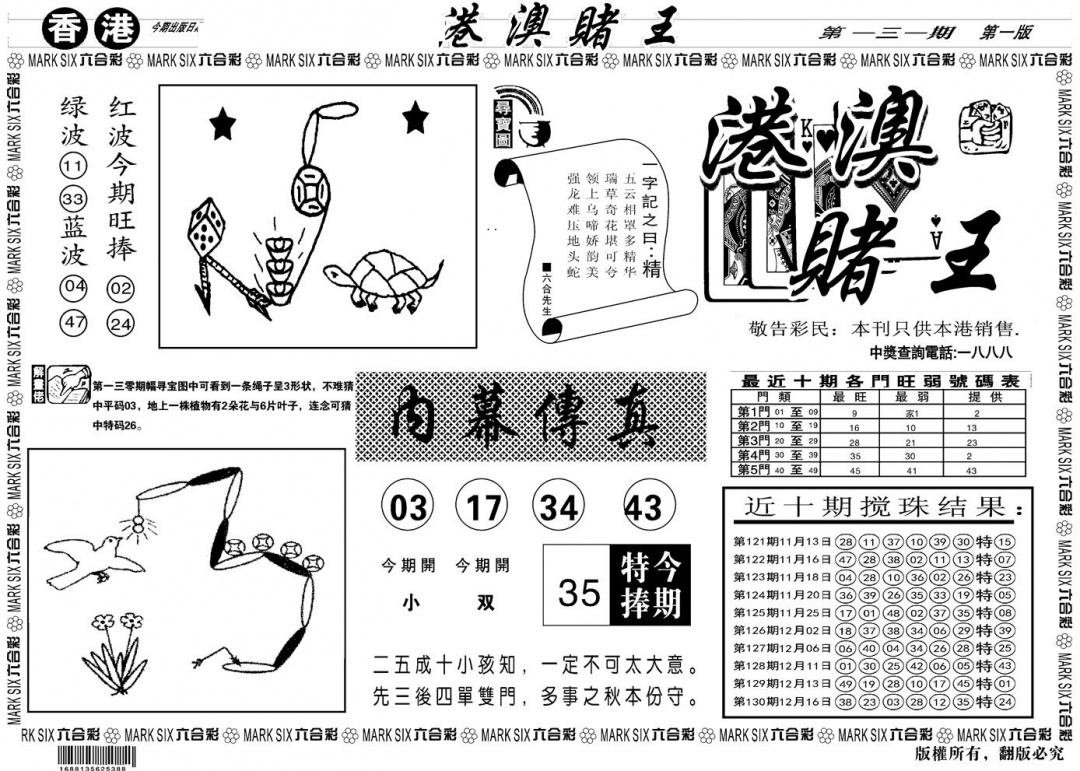 六合彩131期另版港澳赌王A(黑白)