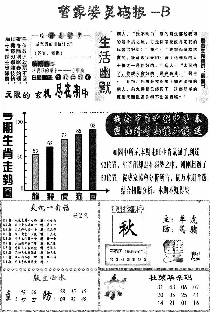 六合彩131期管家婆灵码报B(新图)(黑白)