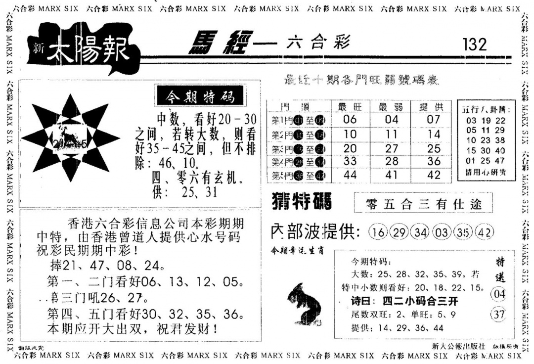 六合彩132期太阳报(黑白)