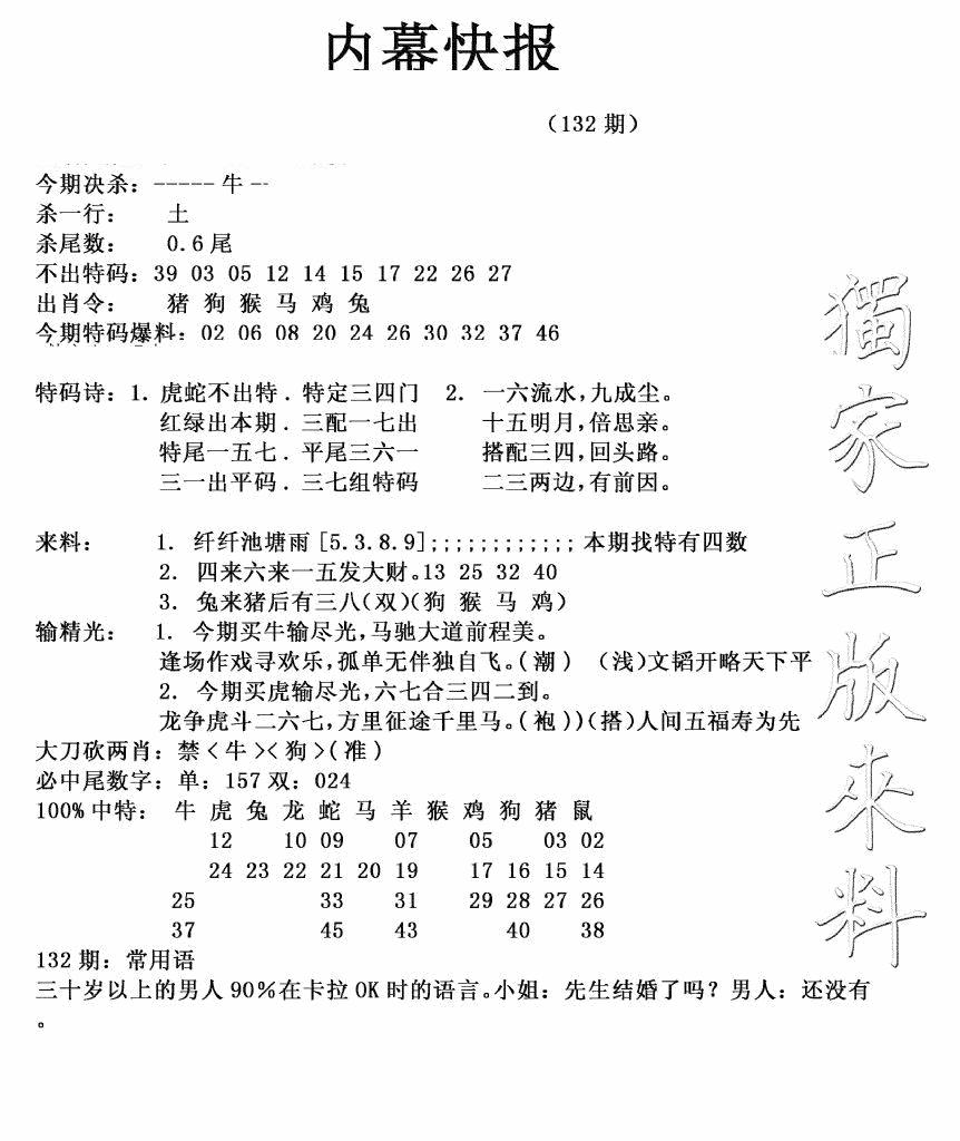 六合彩132期内幕快报(新图)(黑白)