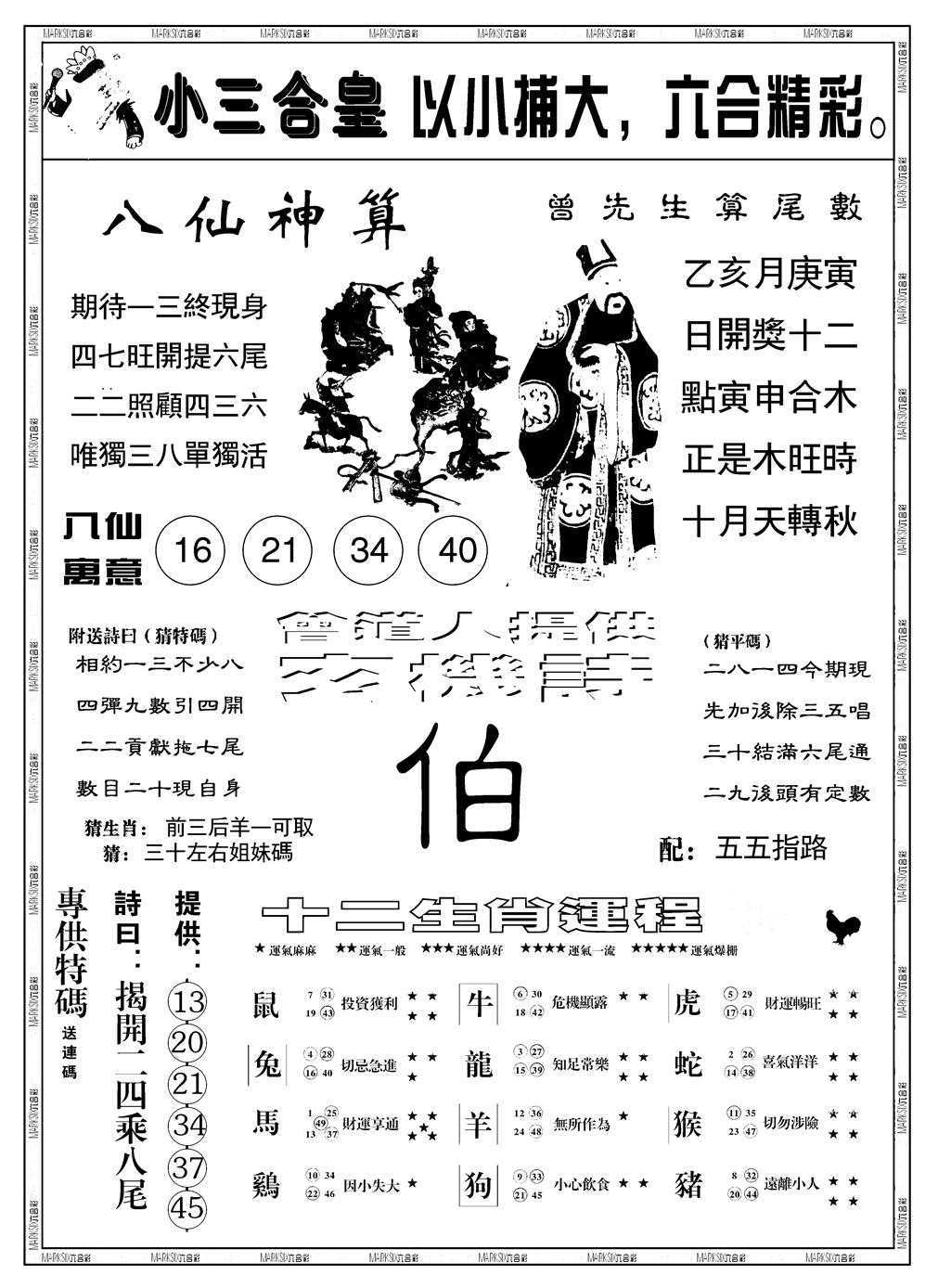 六合彩132期另版小三合皇B(黑白)